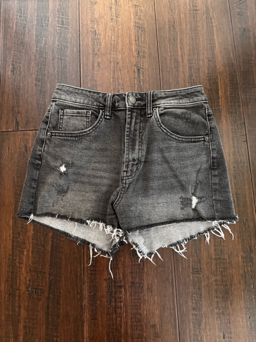 Women's High-Rise Distressed Black Denim Mom Shorts